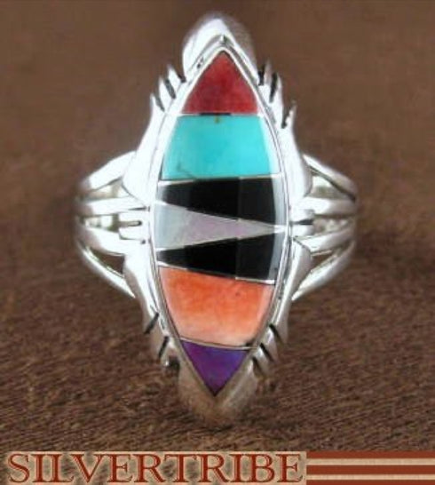 Sterling Silver Multicolor Turquoise Jewelry Ring Size 6-3/4 RS41197